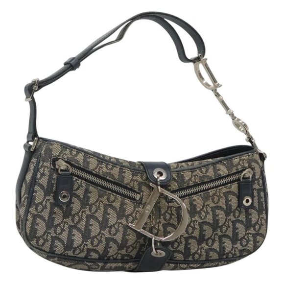 Christian Dior Trotter Canvas Shoulder Bag Navy Silver - Picture 1 of 15